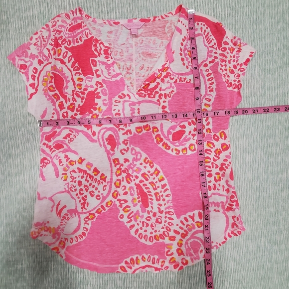 Lilly Pulitzer Duval Linenโ Top Small Coral Elephant Breathable Lightweight M - Picture 11 of 15